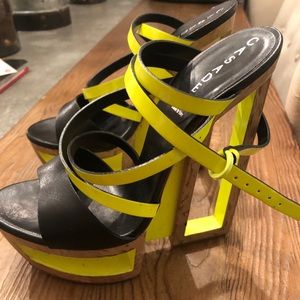 Casadei neon yellow wedges size 7